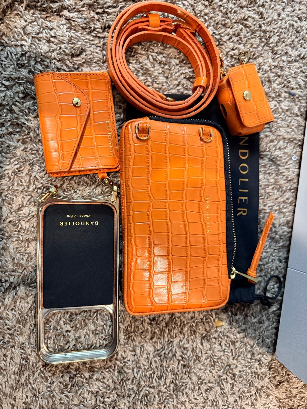 Bandolier Remi Magnet Crossbody Phone Case in Orange Croc